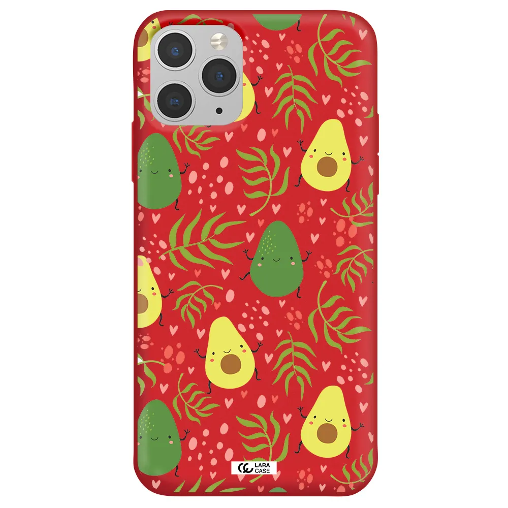 a pattern of avocado and leaves Apple iPhone 11 pro max Silicone Imperial Red Case