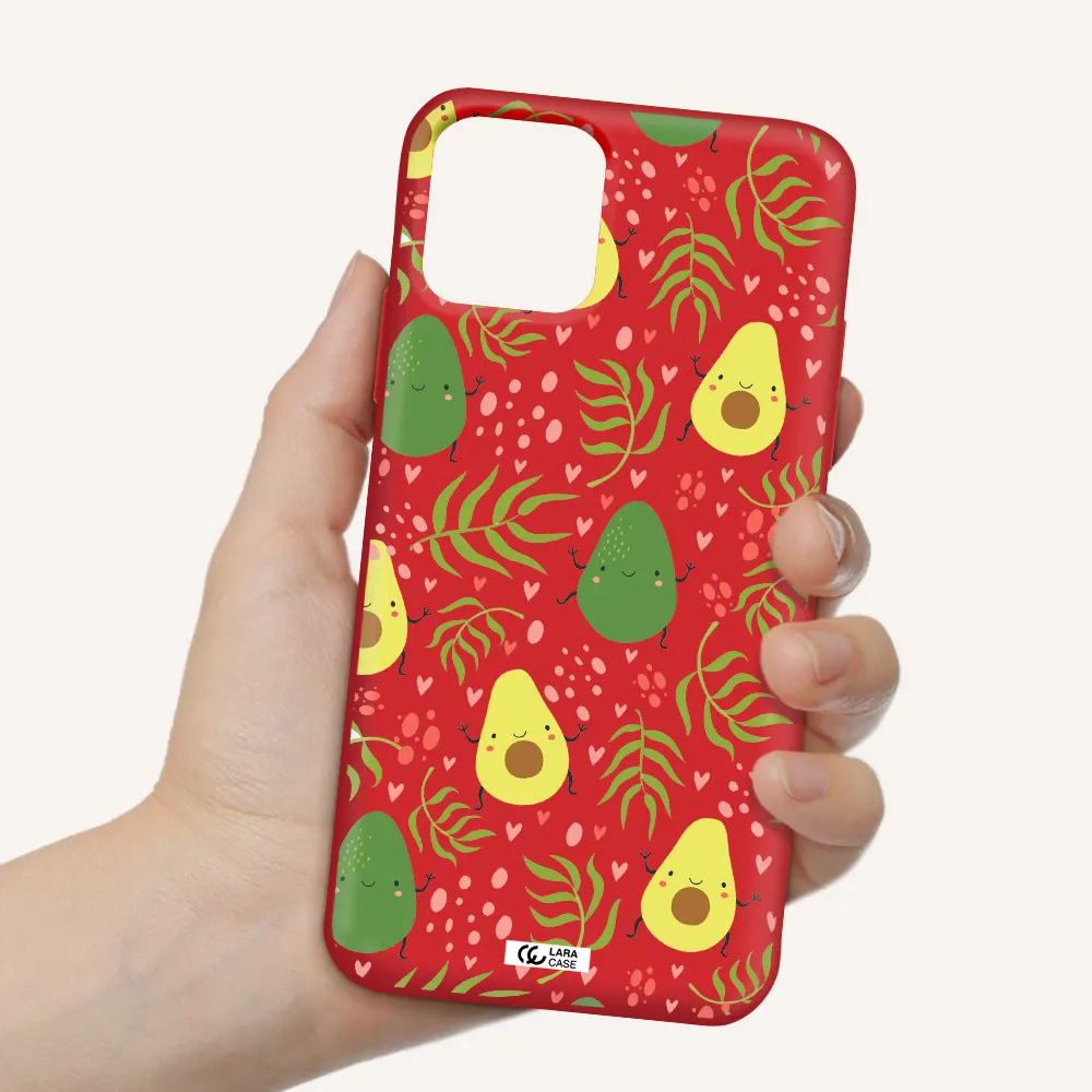 a pattern of avocado and leaves Apple iPhone 11 pro max Silicone Imperial Red Case