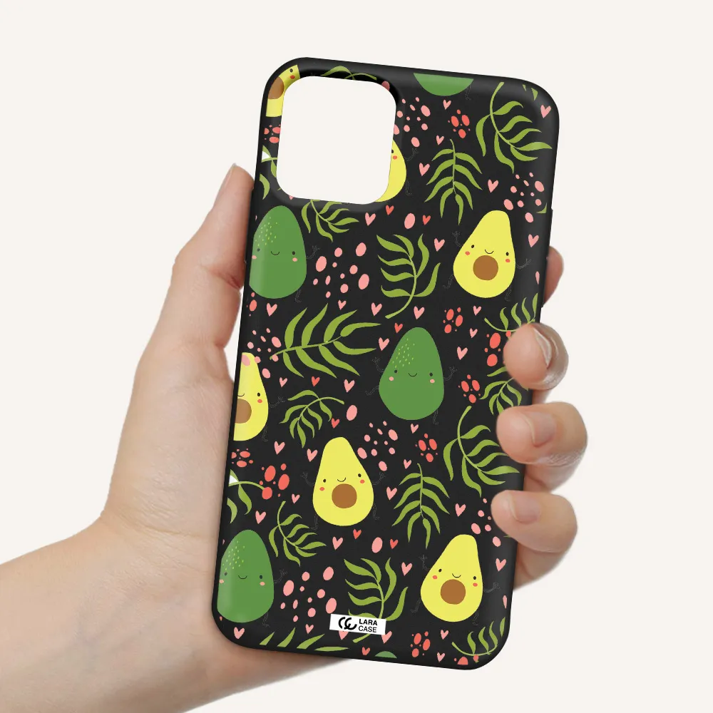 a pattern of avocado and leaves Apple iPhone 11 pro Silicone black Case