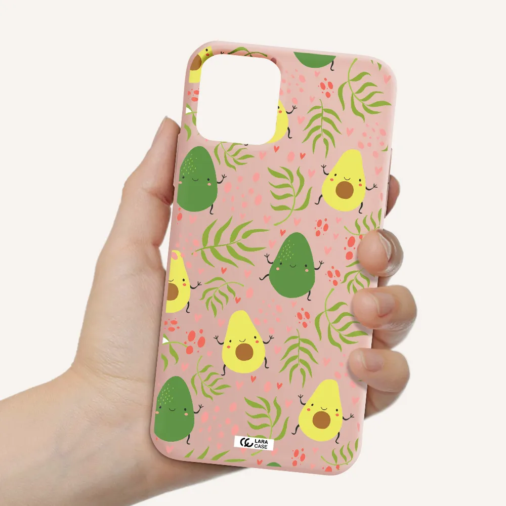 a pattern of avocado and leaves Apple iPhone 11 pro Silicone pastel pink Case