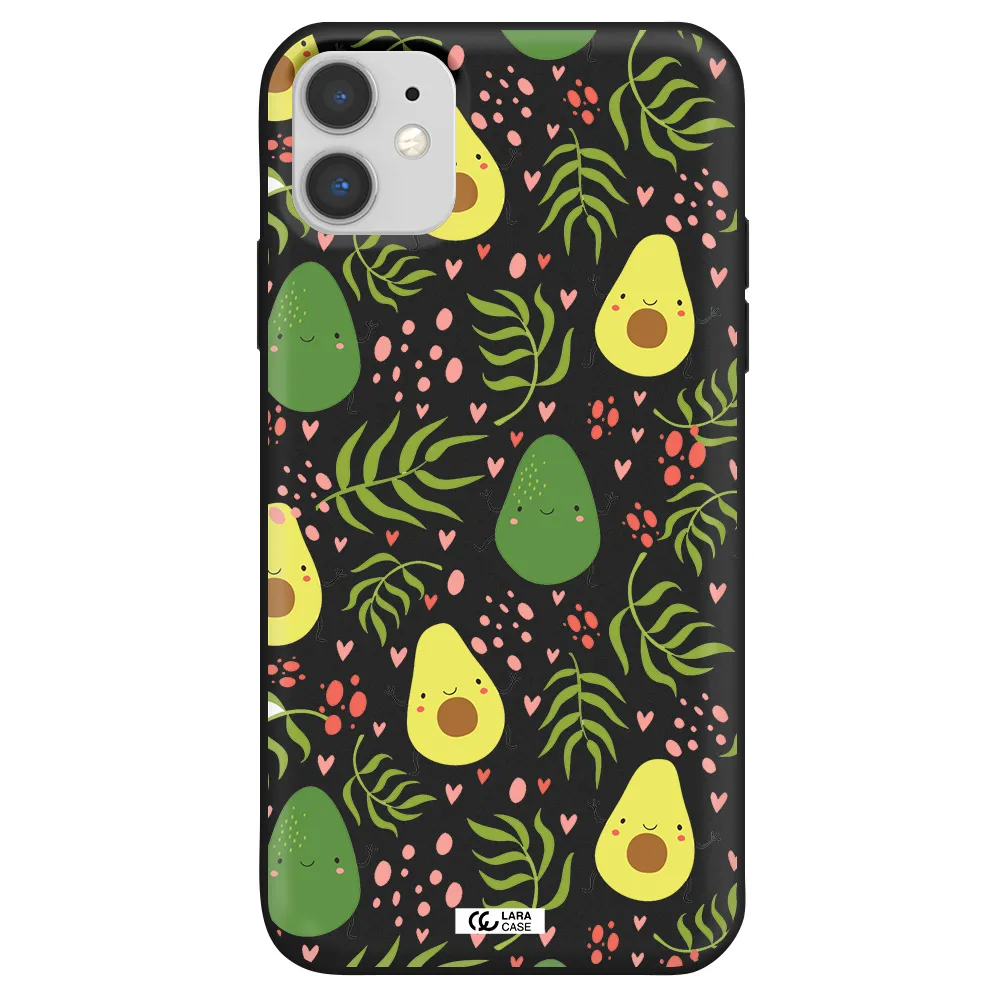 a pattern of avocado and leaves Apple iPhone 11 Silicone black Case