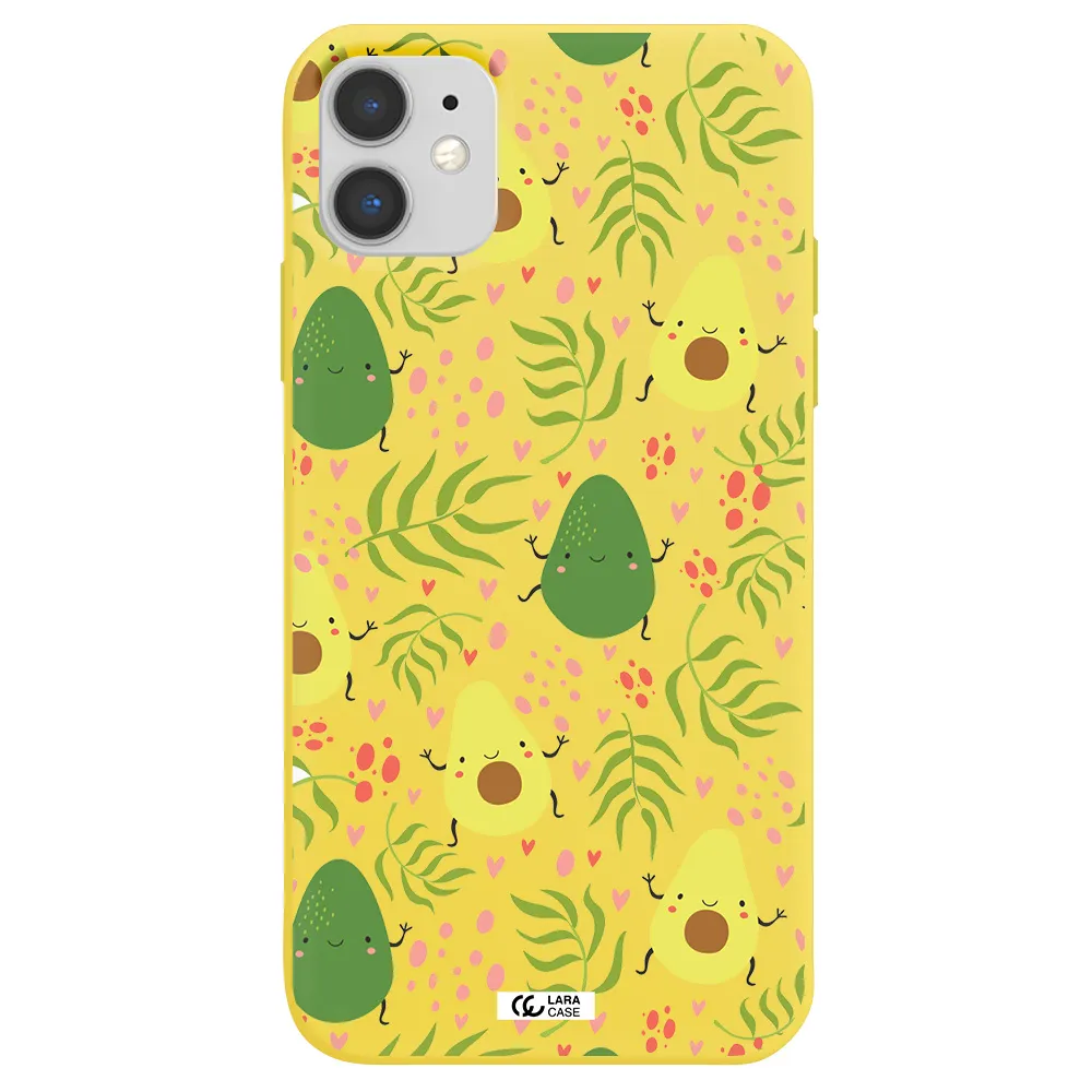 a pattern of avocado and leaves Apple iPhone 11 Silicone canary yellow Case