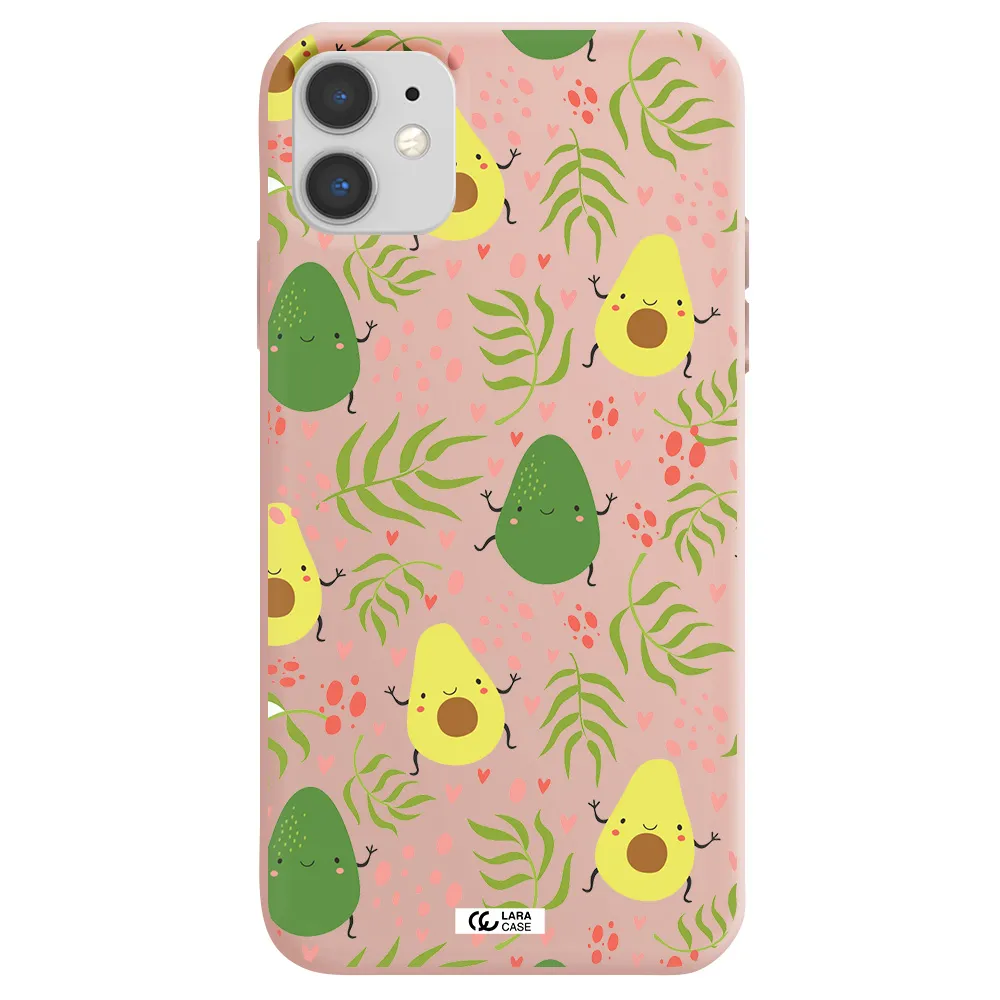 a pattern of avocado and leaves Apple iPhone 11 Silicone pastel pink Case