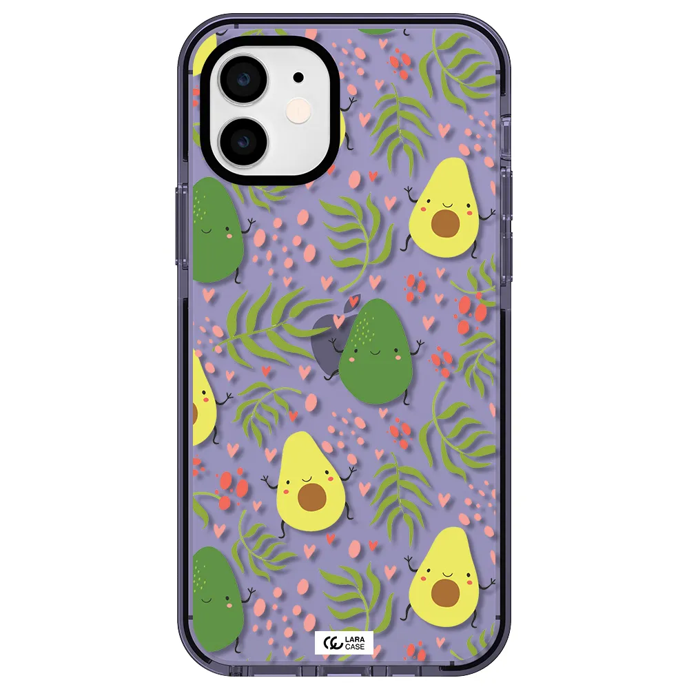 a pattern of avocado and leaves Apple iPhone 12 impact Lilac Case