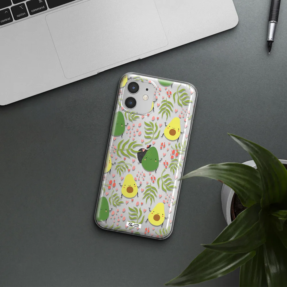 a pattern of avocado and leaves Apple iPhone 12 mini Clear TPU Case