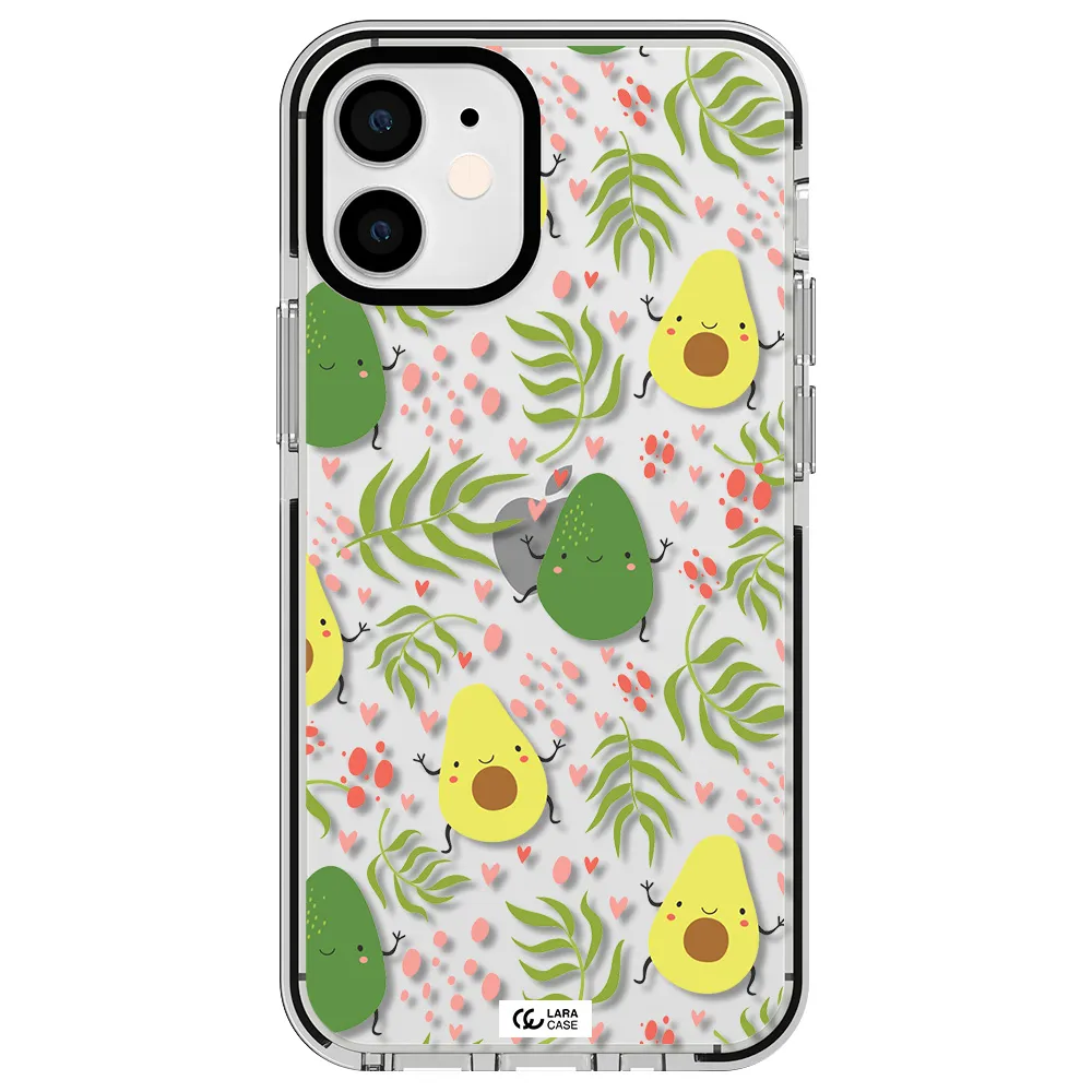 a pattern of avocado and leaves Apple iPhone 12 mini impact black border Case