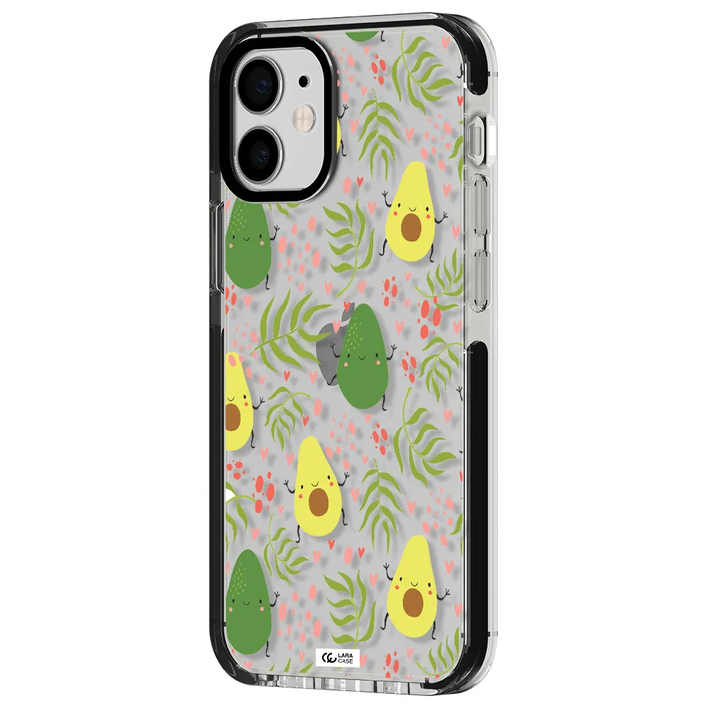 a pattern of avocado and leaves Apple iPhone 12 mini impact black border Case