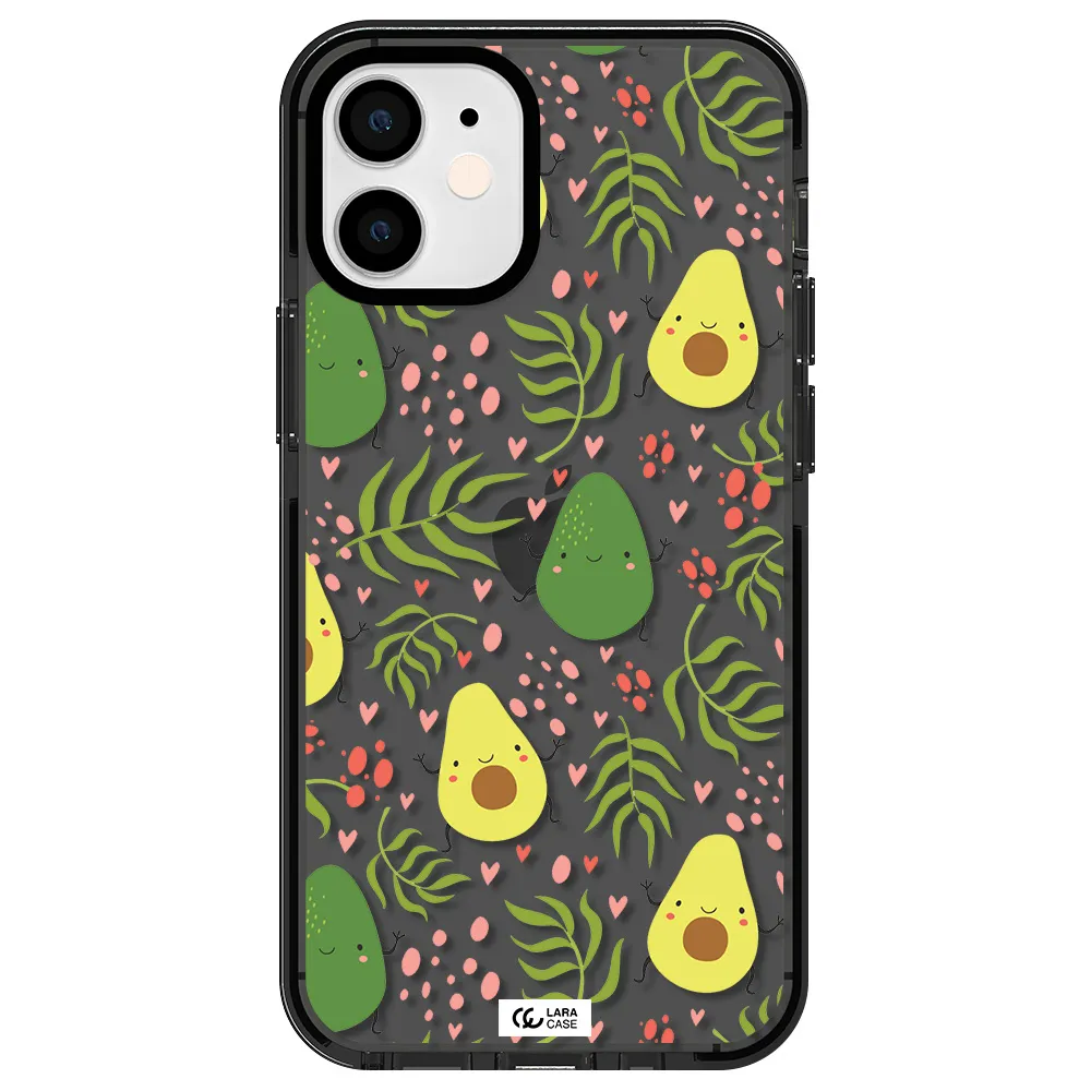 a pattern of avocado and leaves Apple iPhone 12 mini impact Smoke Black Case