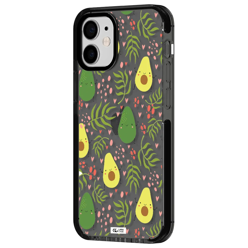 a pattern of avocado and leaves Apple iPhone 12 mini impact Smoke Black Case
