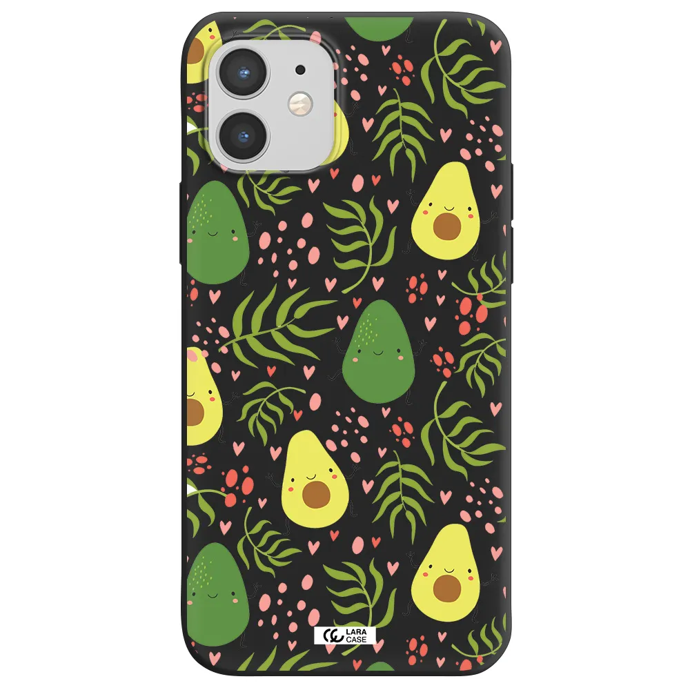 a pattern of avocado and leaves Apple iPhone 12 mini Silicone black Case