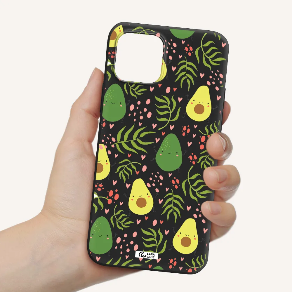 a pattern of avocado and leaves Apple iPhone 12 mini Silicone black Case