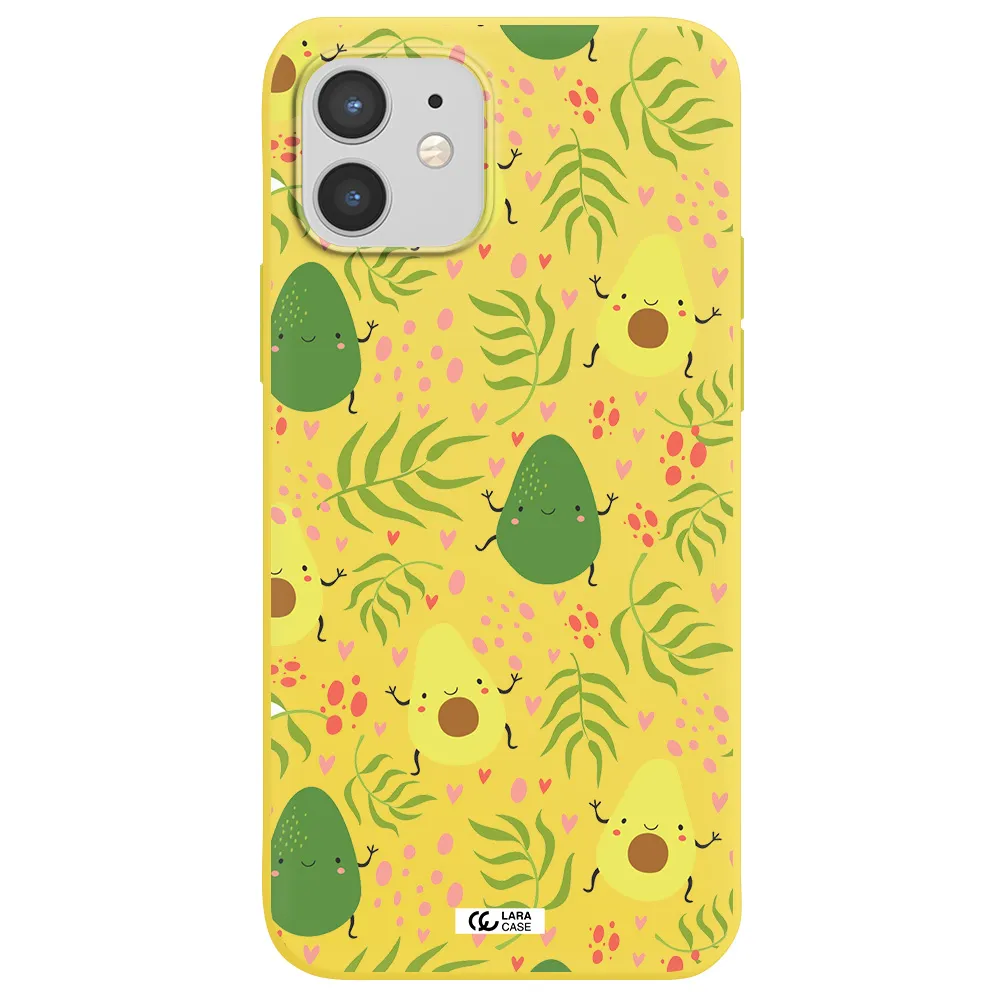 a pattern of avocado and leaves Apple iPhone 12 mini Silicone canary yellow Case