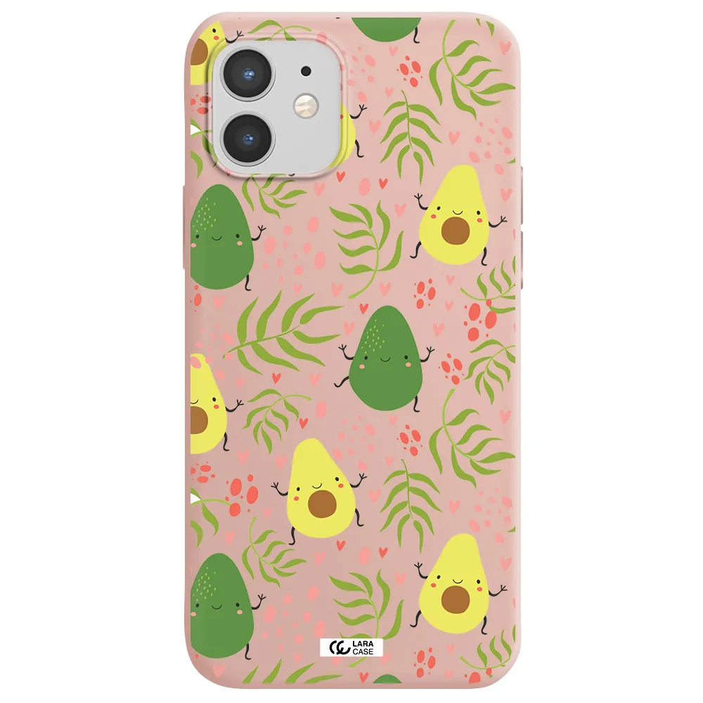 a pattern of avocado and leaves Apple iPhone 12 mini Silicone pastel pink Case
