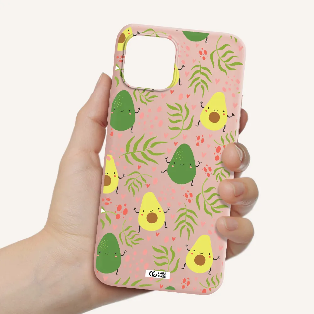 a pattern of avocado and leaves Apple iPhone 12 mini Silicone pastel pink Case