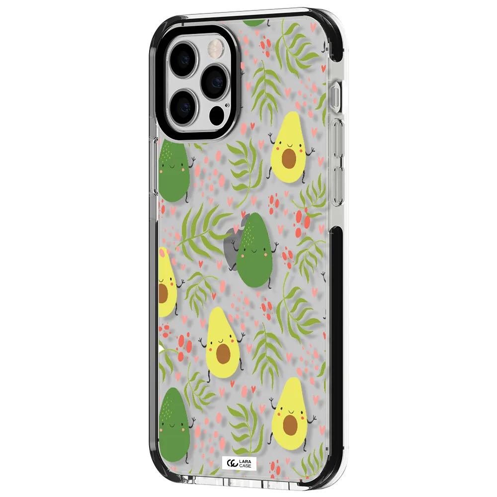 a pattern of avocado and leaves Apple iPhone 12 pro impact black border Case