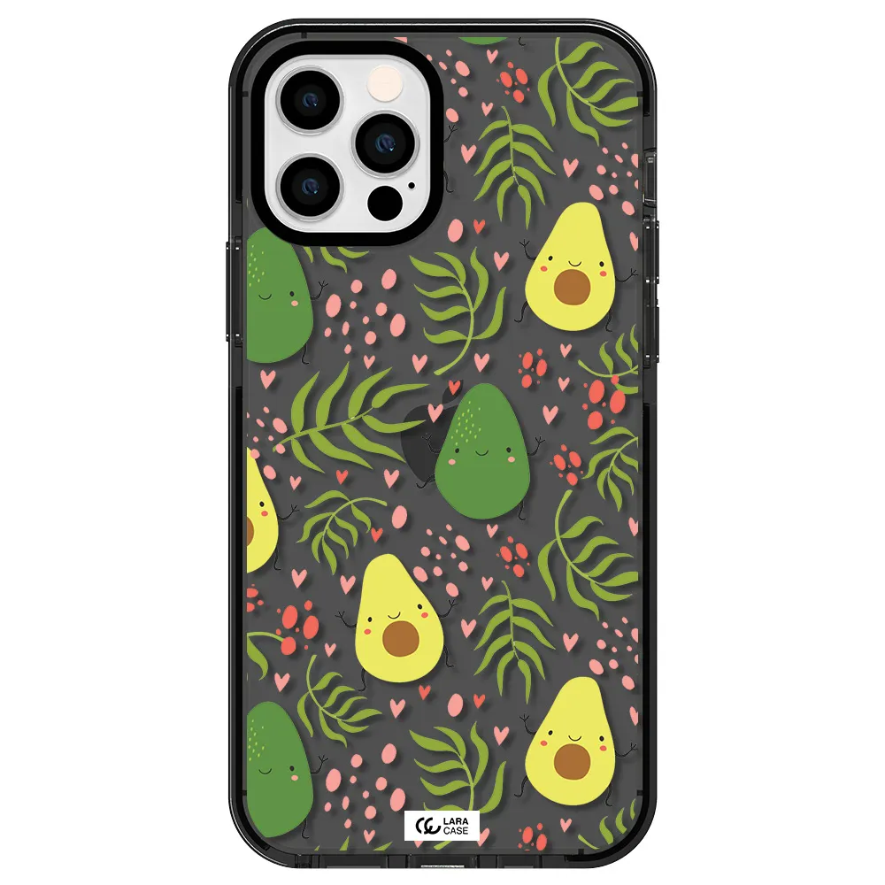 a pattern of avocado and leaves Apple iPhone 12 pro impact Smoke Black Case