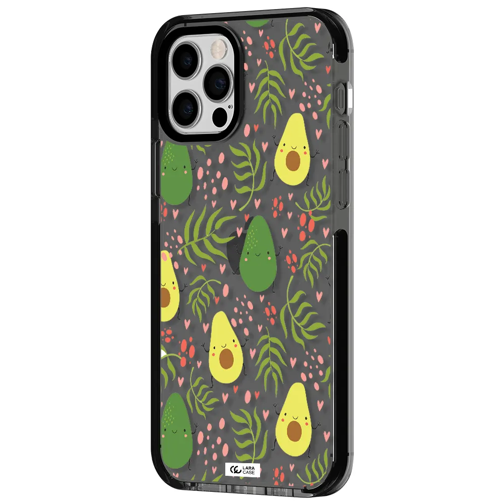 a pattern of avocado and leaves Apple iPhone 12 pro impact Smoke Black Case