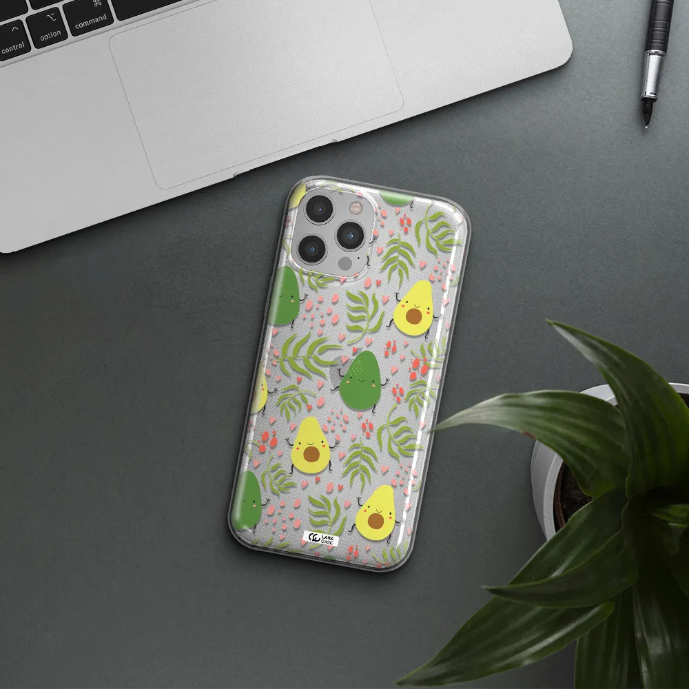 a pattern of avocado and leaves Apple iPhone 12 pro max Clear TPU Case