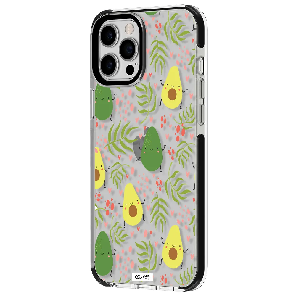 a pattern of avocado and leaves Apple iPhone 12 pro max impact black border Case