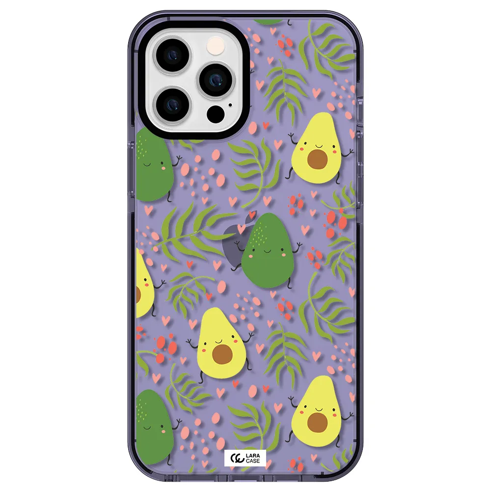a pattern of avocado and leaves Apple iPhone 12 pro max impact Lilac Case