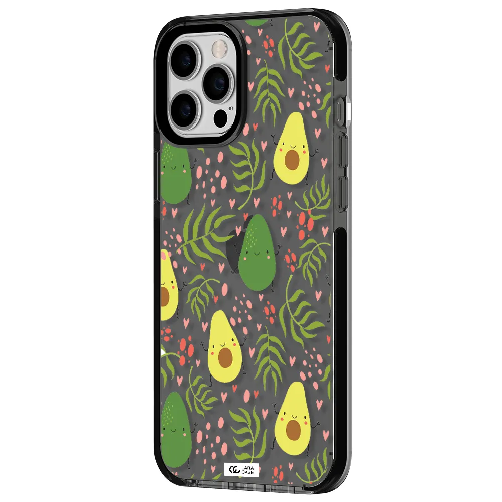 a pattern of avocado and leaves Apple iPhone 12 pro max impact Smoke Black Case