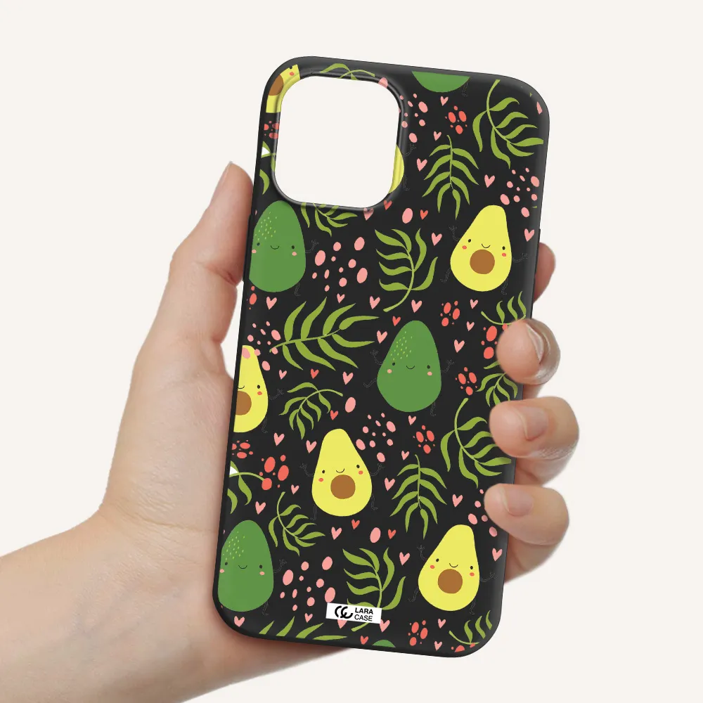 a pattern of avocado and leaves Apple iPhone 12 pro max Silicone black Case
