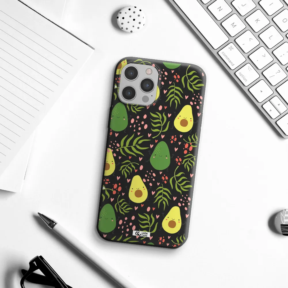 a pattern of avocado and leaves Apple iPhone 12 pro max Silicone black Case
