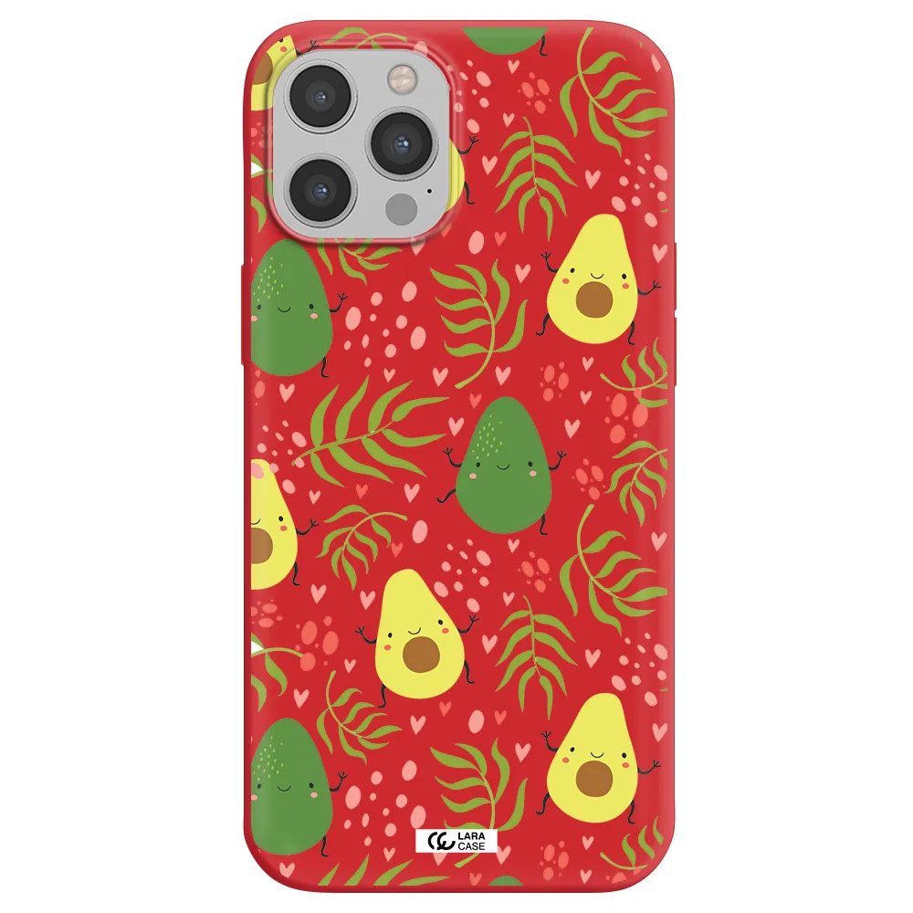a pattern of avocado and leaves Apple iPhone 12 pro max Silicone Imperial Red Case