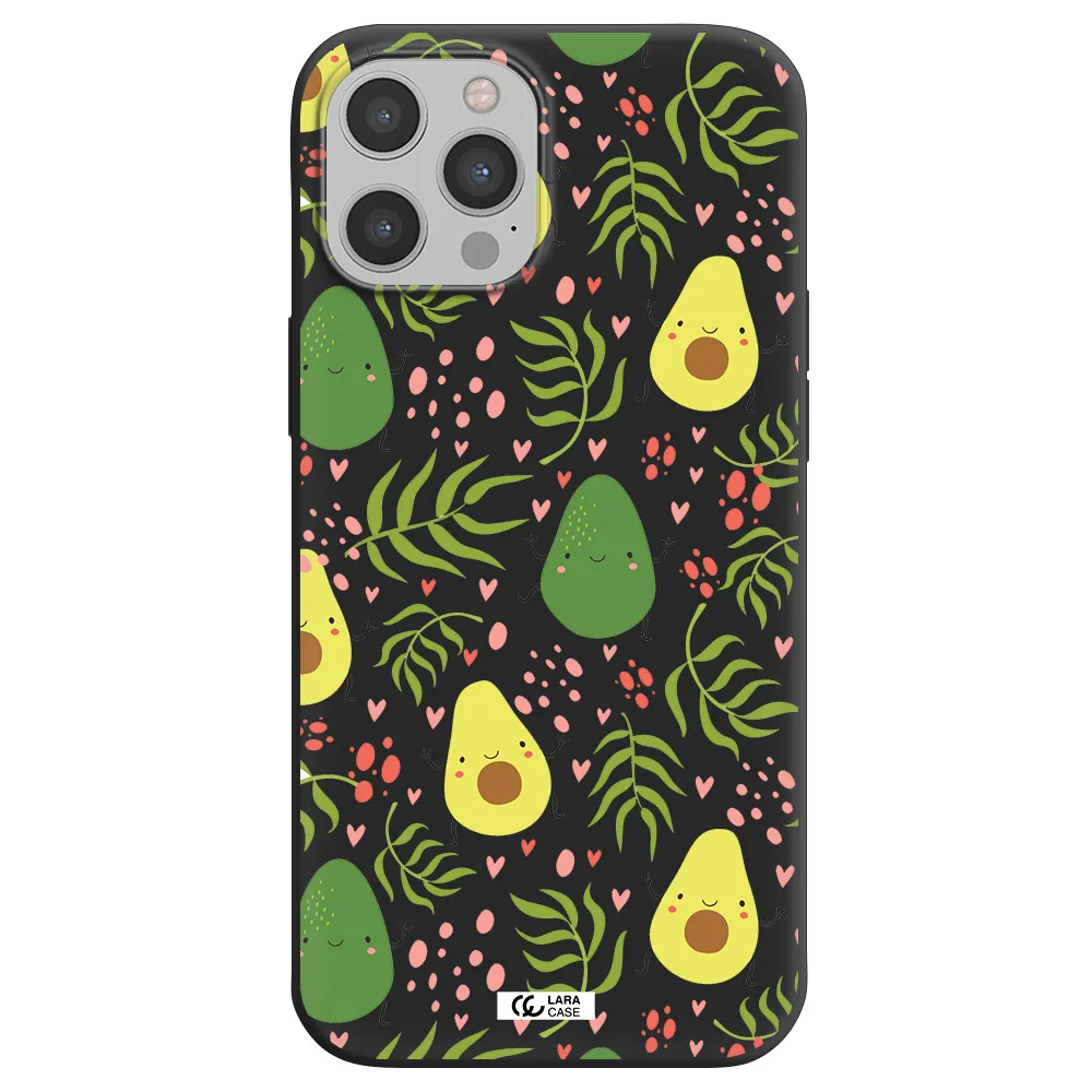 a pattern of avocado and leaves Apple iPhone 12 pro Silicone black Case