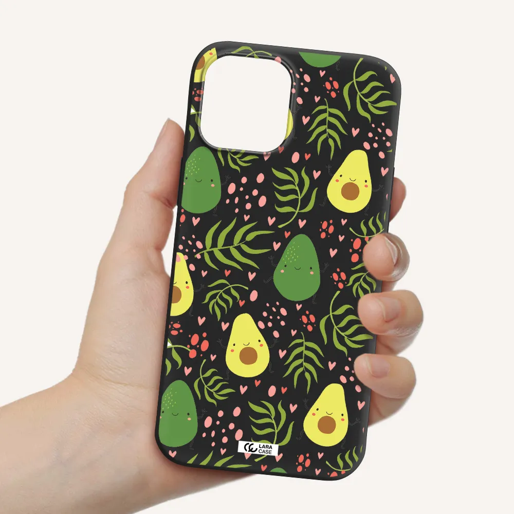 a pattern of avocado and leaves Apple iPhone 12 pro Silicone black Case