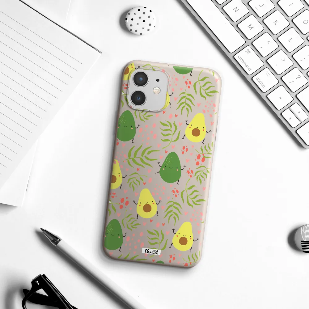 a pattern of avocado and leaves Apple iPhone 12 Silicone Stone Case