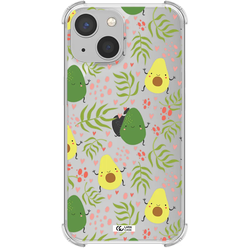 a pattern of avocado and leaves Apple iPhone 13 Clear PC Case