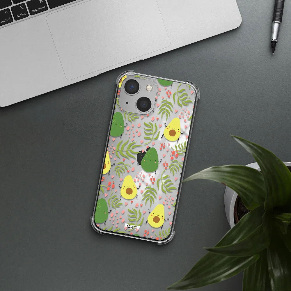 a pattern of avocado and leaves Apple iPhone 13 Clear PC Case