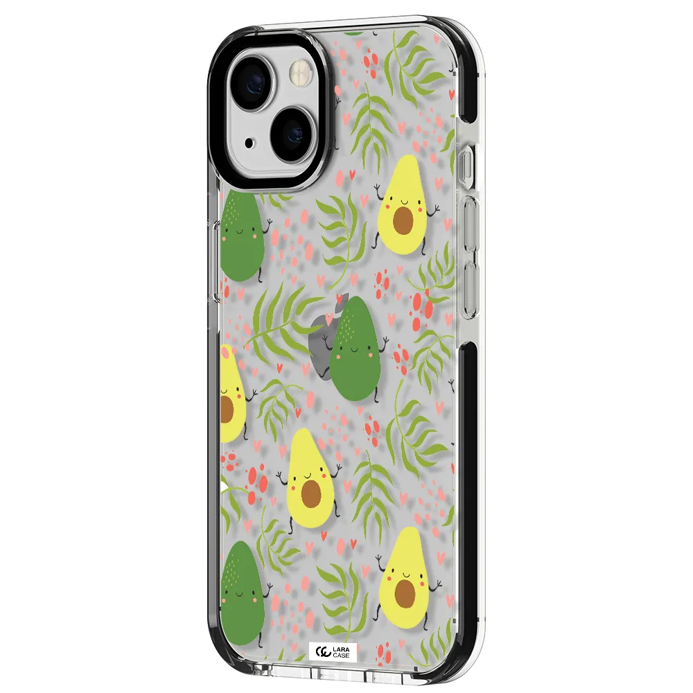 a pattern of avocado and leaves Apple iPhone 13 impact black border Case