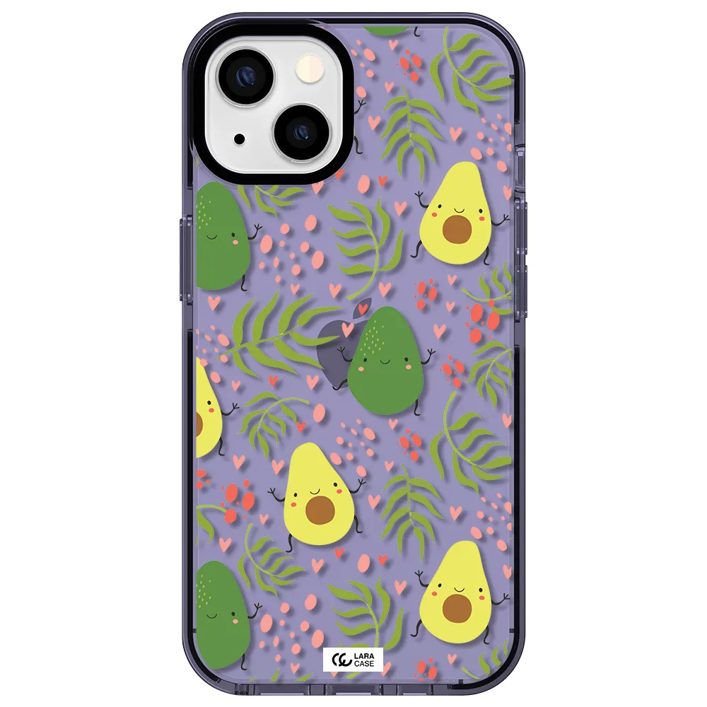 a pattern of avocado and leaves Apple iPhone 13 impact Lilac Case