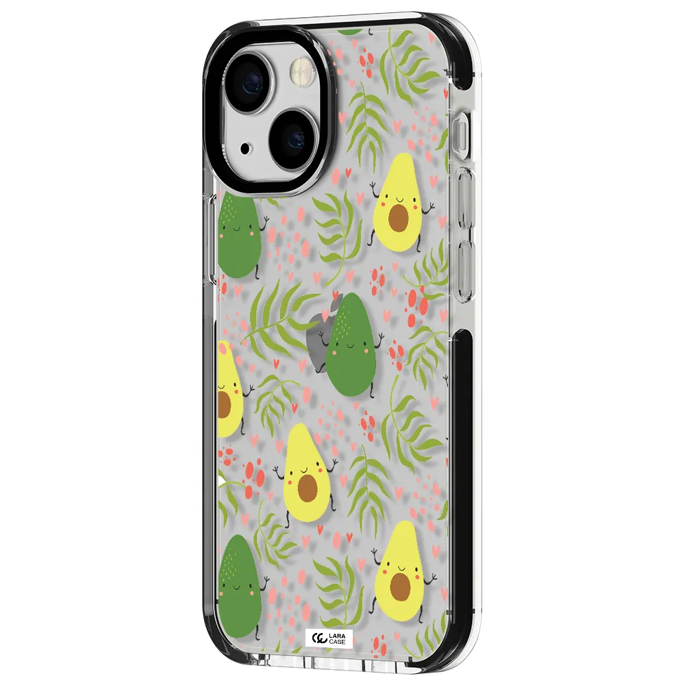 a pattern of avocado and leaves Apple iPhone 13 mini impact black border Case