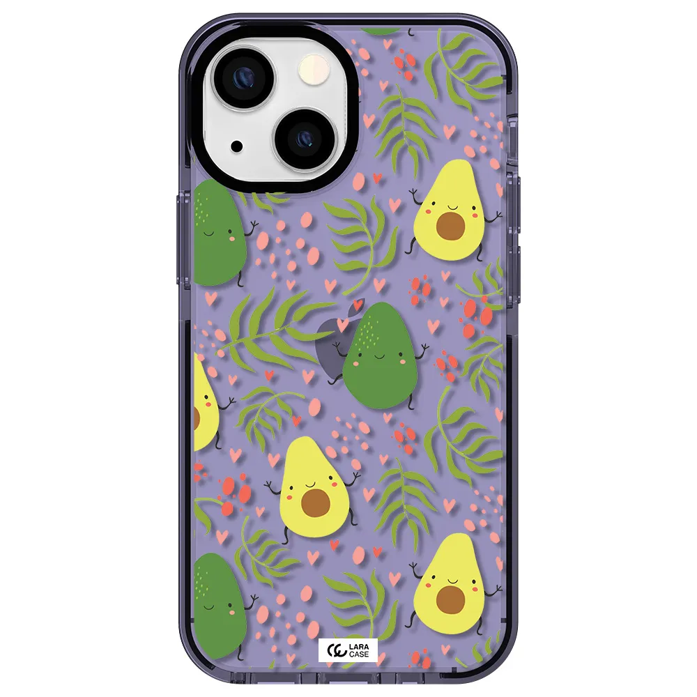 a pattern of avocado and leaves Apple iPhone 13 mini impact Lilac Case