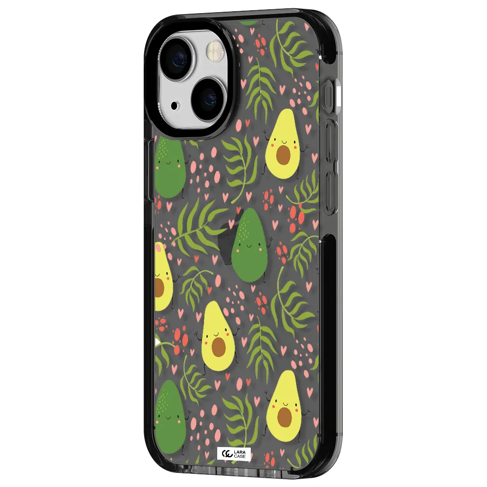 a pattern of avocado and leaves Apple iPhone 13 mini impact Smoke Black Case