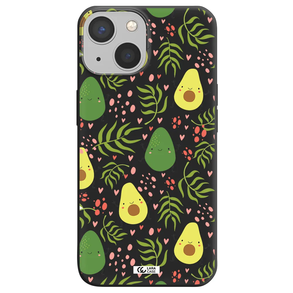 a pattern of avocado and leaves Apple iPhone 13 mini Silicone black Case