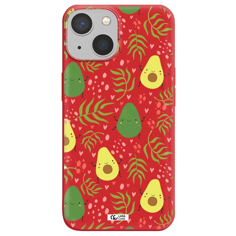 a pattern of avocado and leaves Apple iPhone 13 mini Silicone Imperial Red Case