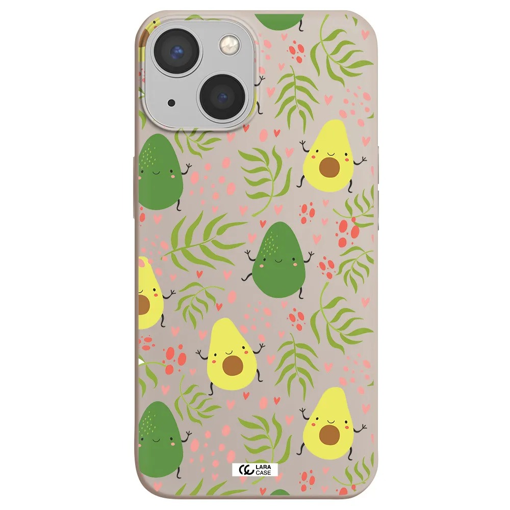 a pattern of avocado and leaves Apple iPhone 13 mini Silicone Stone Case