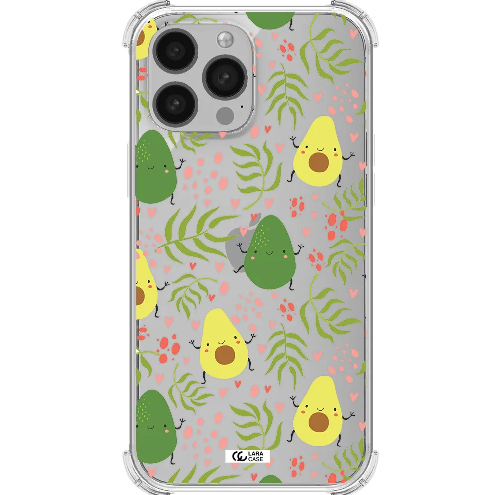 a pattern of avocado and leaves Apple iPhone 13 Pro Clear PC Case