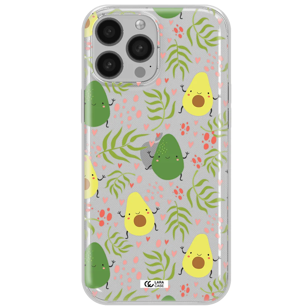 a pattern of avocado and leaves Apple iPhone 13 Pro Clear TPU Case