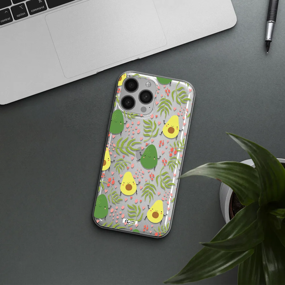 a pattern of avocado and leaves Apple iPhone 13 Pro Clear TPU Case