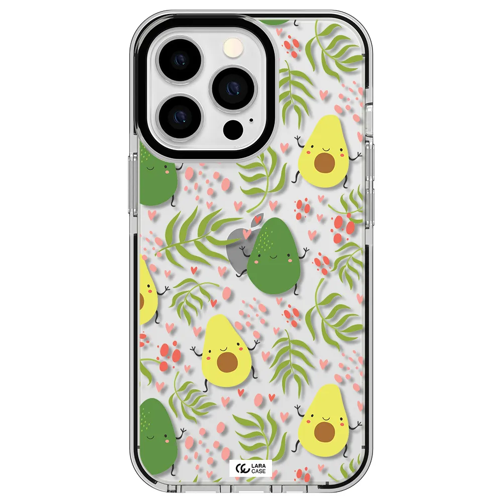 a pattern of avocado and leaves Apple iPhone 13 Pro impact black border Case