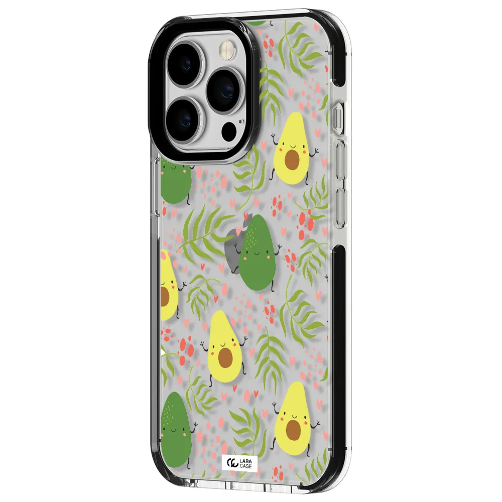 a pattern of avocado and leaves Apple iPhone 13 Pro impact black border Case