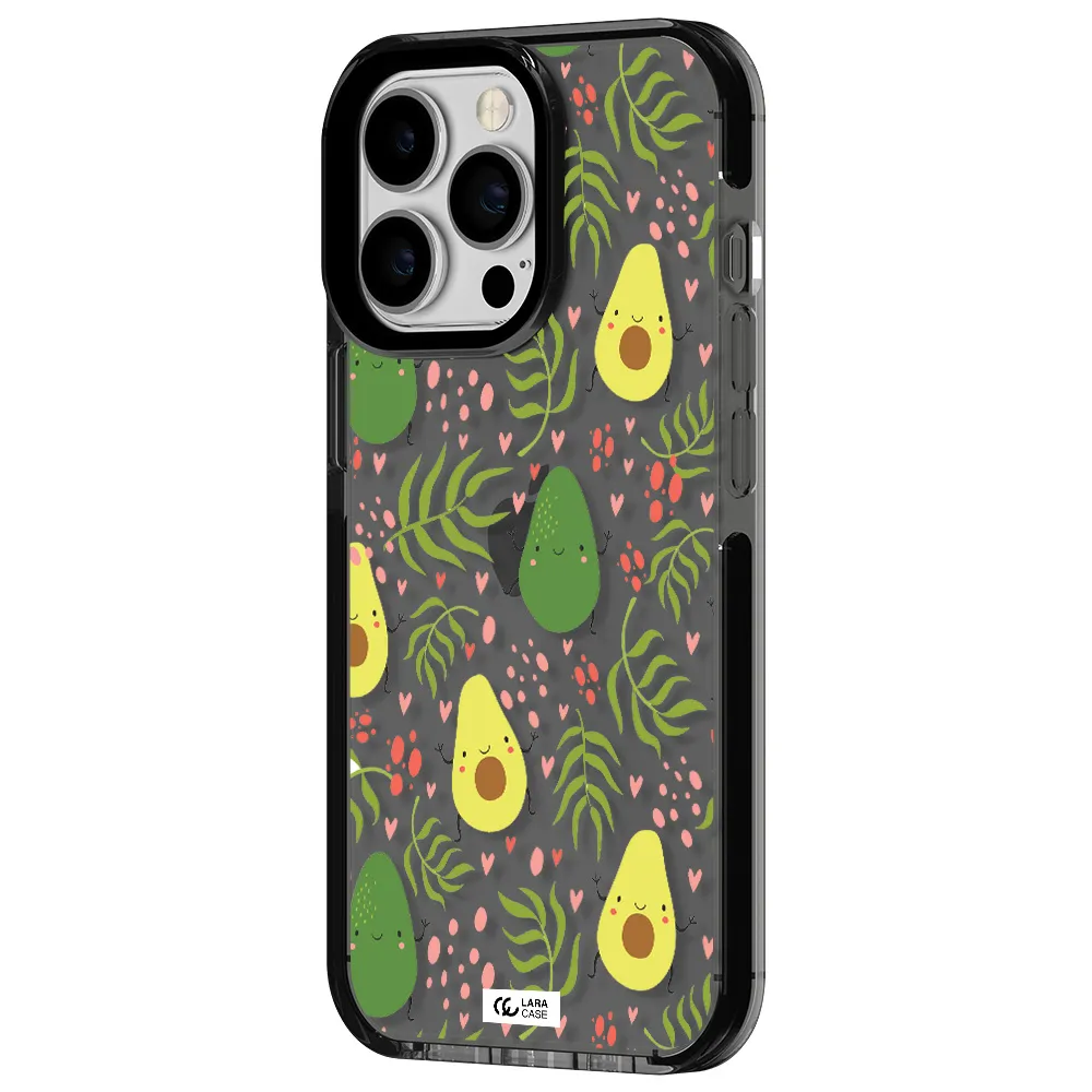 a pattern of avocado and leaves Apple iPhone 13 Pro impact Smoke Black Case