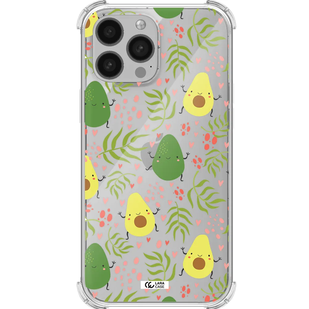 a pattern of avocado and leaves Apple iPhone 13 Pro Max Clear PC Case