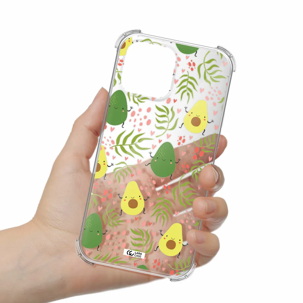 a pattern of avocado and leaves Apple iPhone 13 Pro Max Clear PC Case