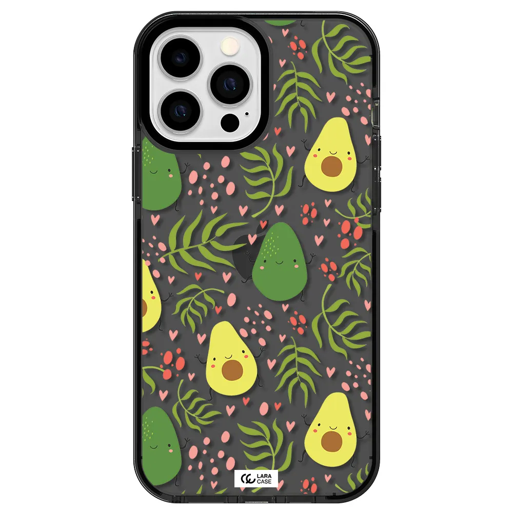 a pattern of avocado and leaves Apple iPhone 13 Pro Max impact Smoke Black Case
